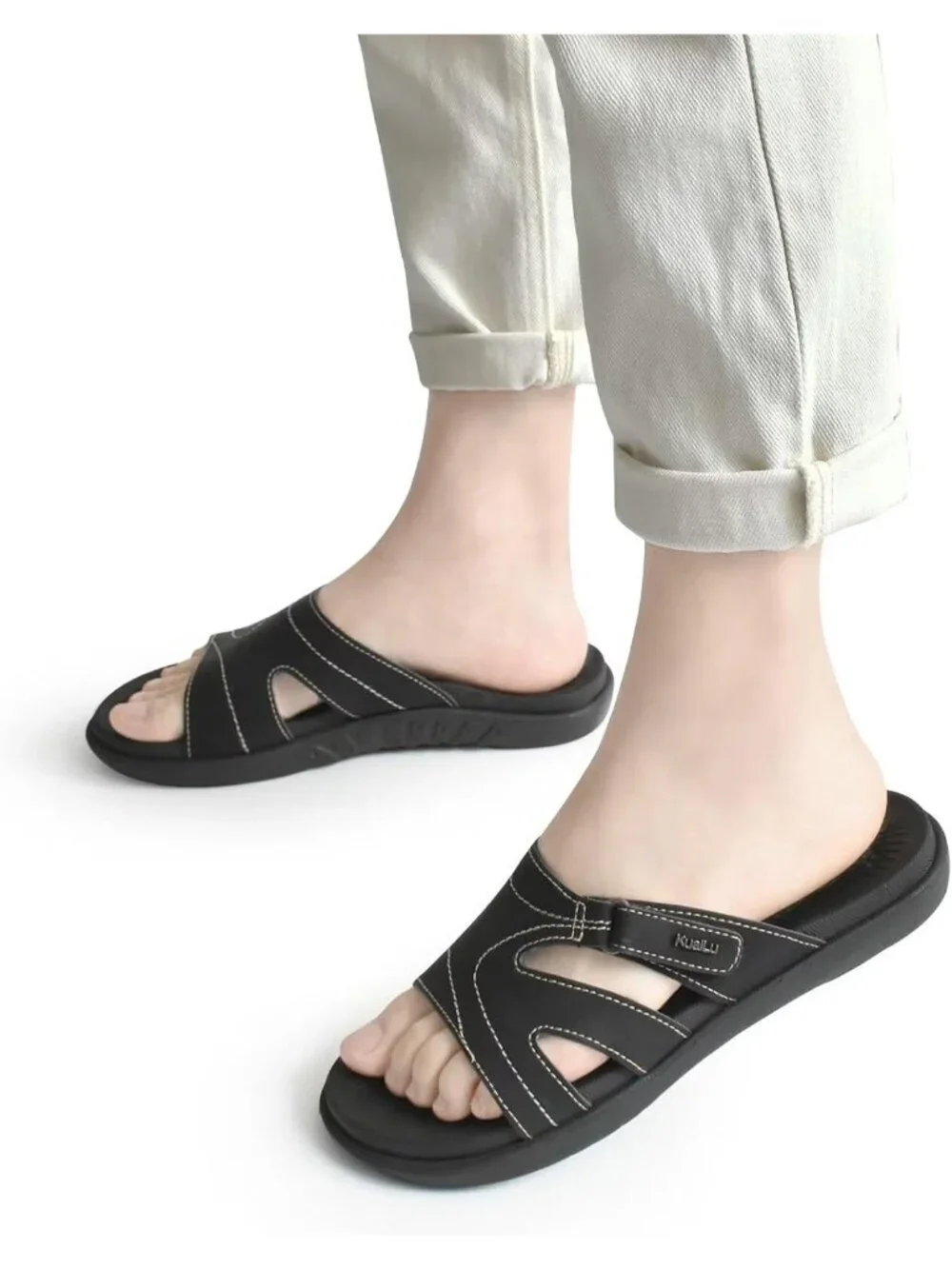 Women's Black Orthotic Slides Ladies Athletic Yoga Mat Memory Foam Sandal Shoes
